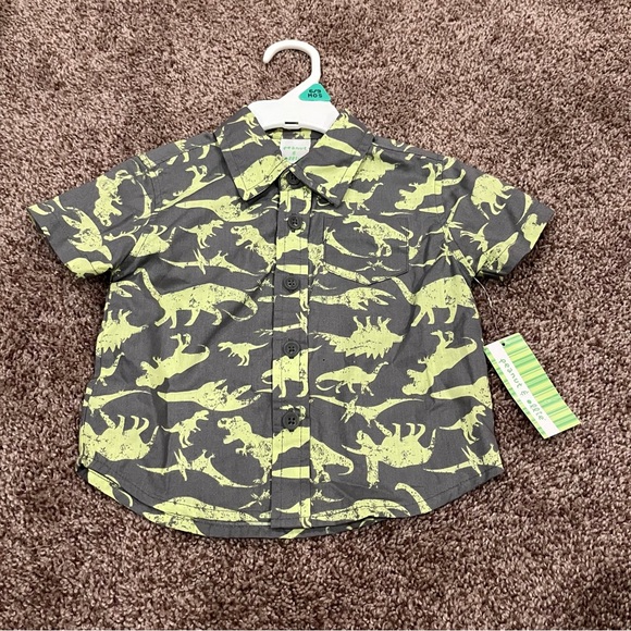 NWT Gray and Green Peanut & Ollie Dinosaur Button Up Shirt - Picture 1 of 4